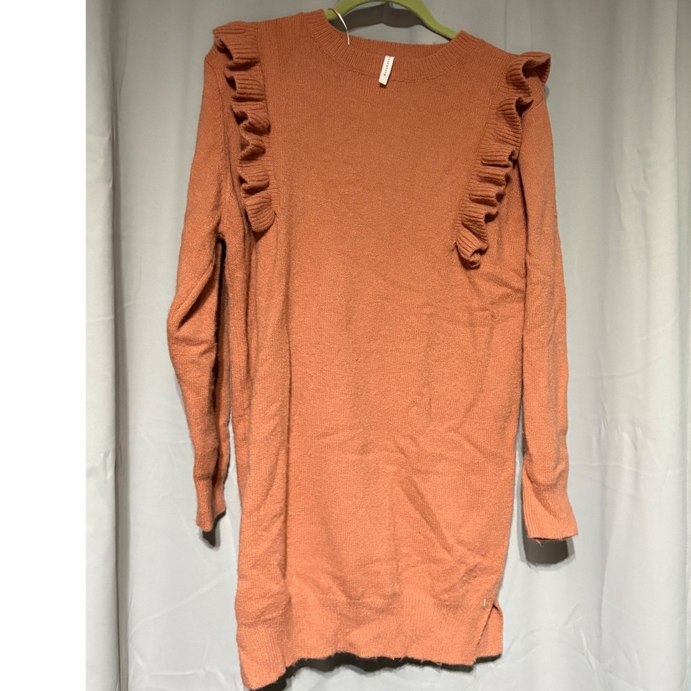 Dreamers by Debut Sweater Dress Womens L CA0556-W Orange Ruffle Knit Long Sleeve